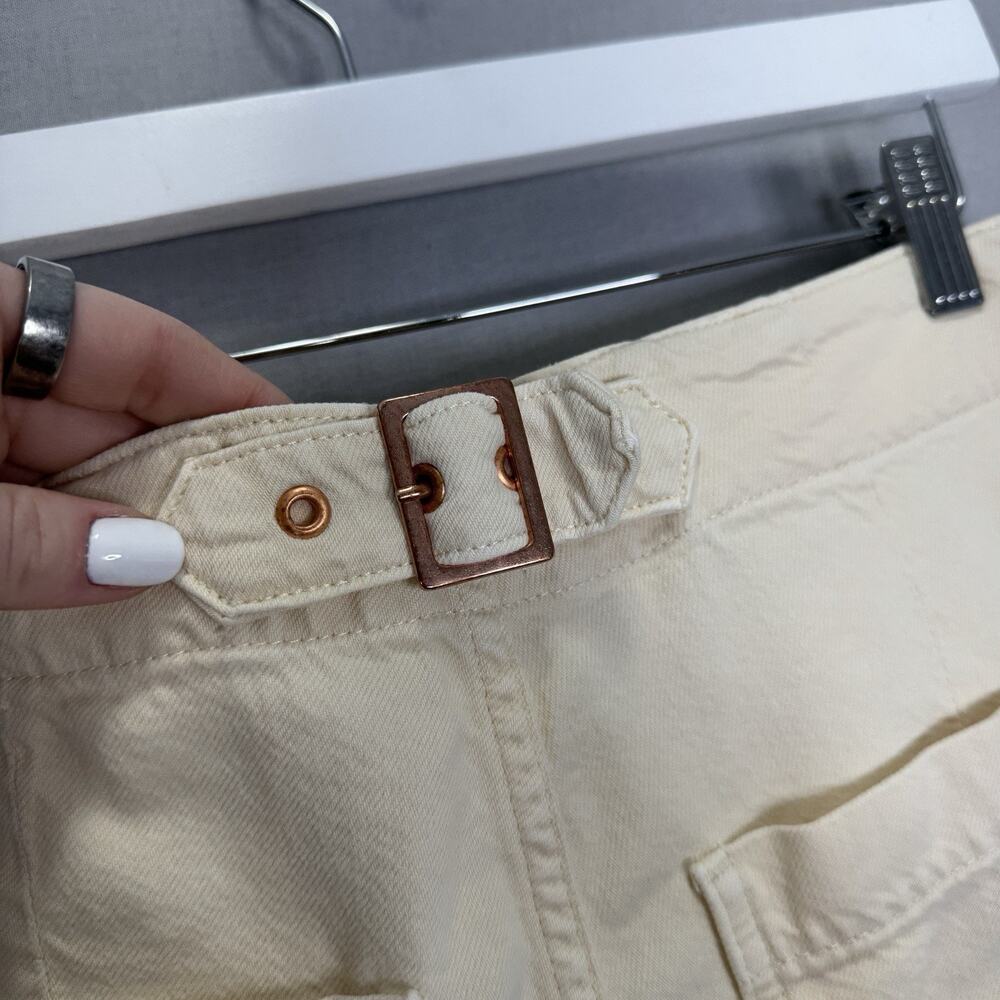 Pilcro Anthro Mid-Rise Wide-Leg Trouser Jeans Womens 26 Cream Utility Pants Boho - Picture 7 of 13